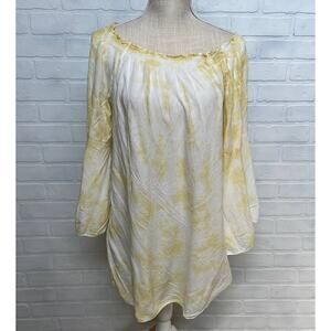 Earthbound NWT Women's Shoulder Tunic Dress Yellow Tie Die Bell Sleeves -sz S